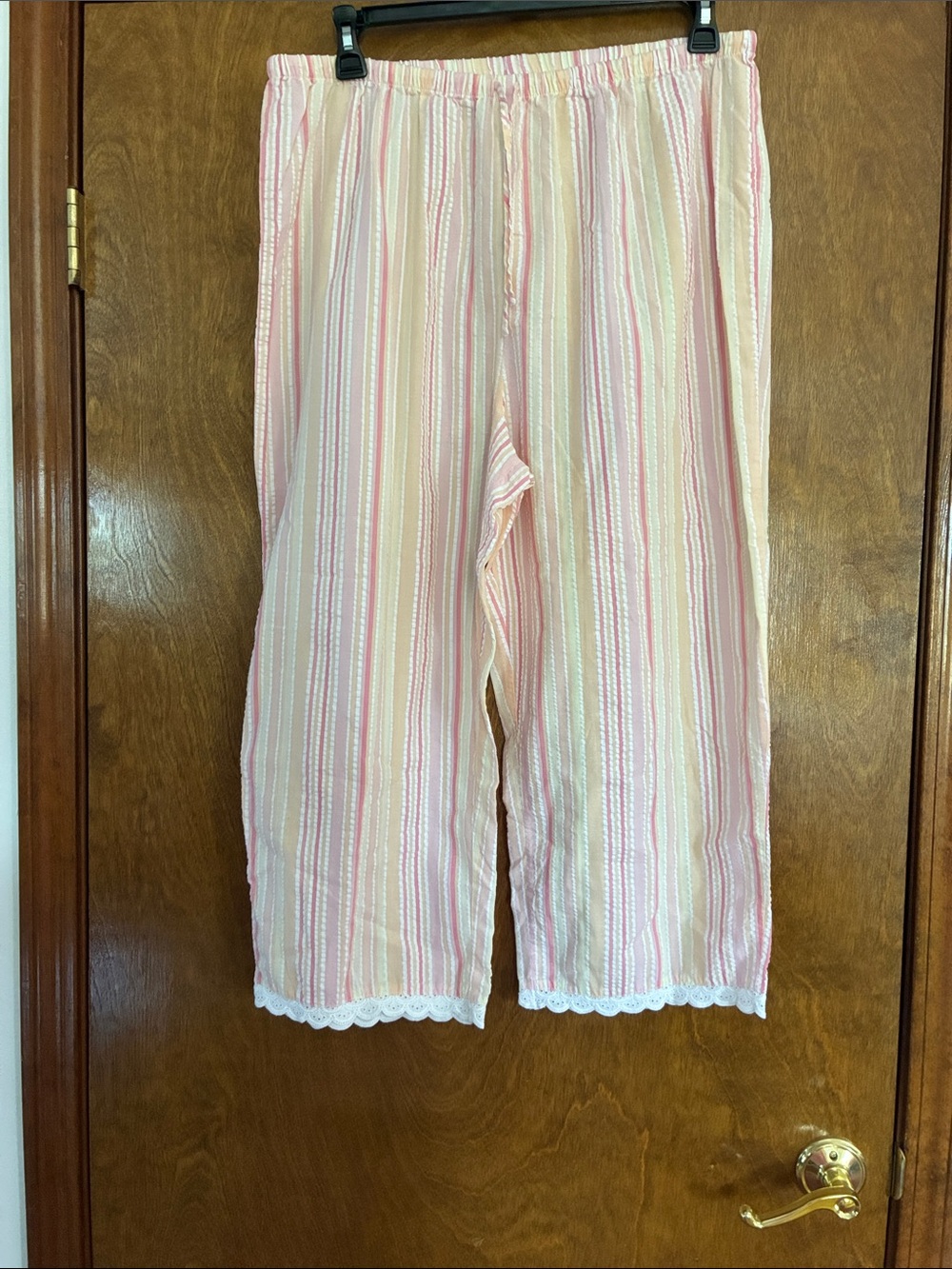 Women’s Pink and Cream Striped Pajama Pants with Lace Hem Size XL